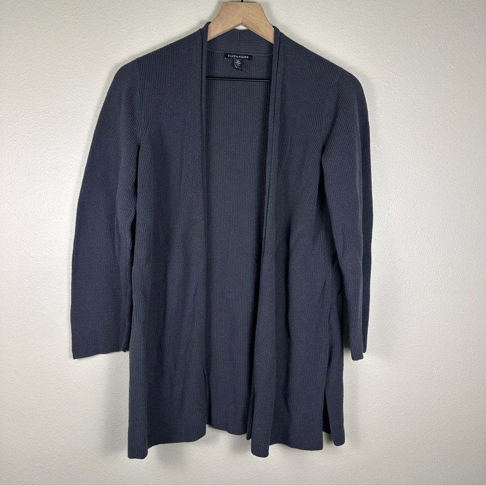 EILEEN FISHER Women XS Peruvian Organic Cotton Crepe Grey Knit Cardigan Sweater - Picture 3 of 7